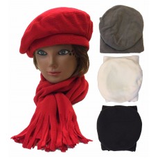 Ladies Mujer Winter Fleece Beret Scarf 2 PCS Gift Set Beret Scarf Hat Cap  eb-60714297